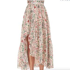 AMUR Genie Floral Full Silk Skirt in Pink and Green